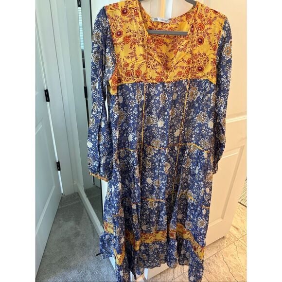 NWOT Zara blue combined print kaftan dress, Med $139 - Picture 4 of 10